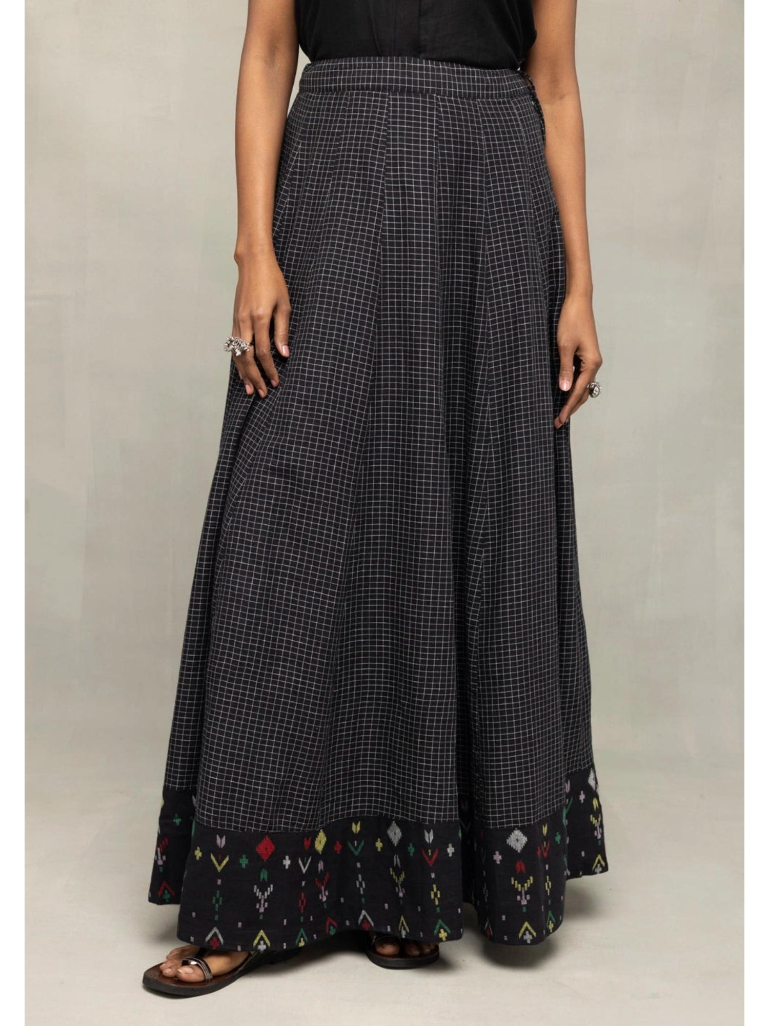 Handloom Black Contemporary Jamdani Flared Skirt-picture-20
