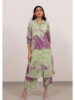 Silai Studio - Mint Purple Papeeta Silk Printed Kurta And Pant
