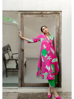 Silai Studio - Citrus Grove Pink Cotton Printed Kurta and Pant