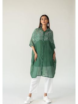 Silai Studio - Emerald Swirl Bandhani Tunic And Pants With Slip