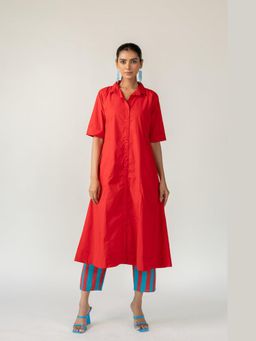 Silai Studio - Scarlet Stride Red Cotton Kurta And Pant
