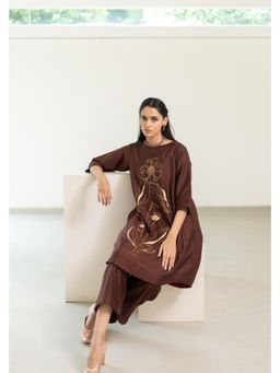 Silai Studio - Mrinal Brown Chanderi Embroidered Co-Ord