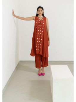 Silai Studio - Nishaa Moons Rust Embroidered Kurta And Pant