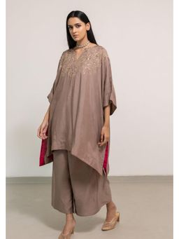 Silai Studio - Leher Grey Silk Embroidered Co-Ord With Silp