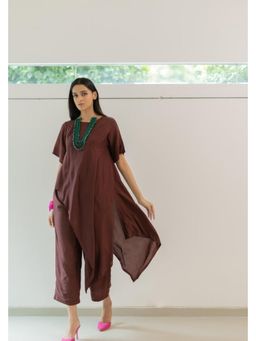Silai Studio - Bhaavini Brown Silk Plain Asymmetric Co-Ord