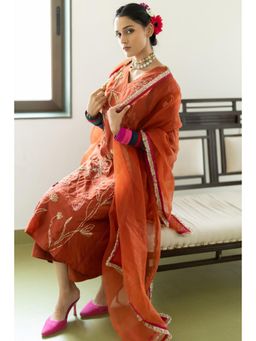 Silai Studio - Rajasvi Rust Embroidered Kurta With Pant And Dupatta