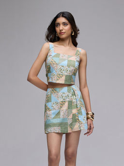 Twenty Dresses by Nykaa Fashion - Green Printed Strappy Crop Top and Skort Co-Ord Set