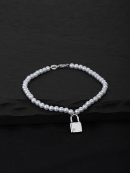 Carlton London - Women Rhodium-Plated White Pearls Charm Bracelet