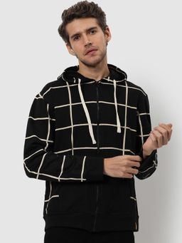 Campus Sutra - Full Sleeve Checkered Hooded Sweatshirt