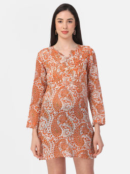 Aditi Wasan - Brown Printed And Hand Embroidered Cotton Tunic