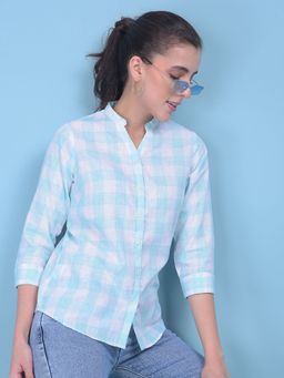 CRIMSOUNE CLUB - Women Blue Checks Shirt