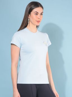 CRIMSOUNE CLUB - Women Blue Floral Printed T-Shirt