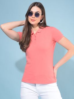 CRIMSOUNE CLUB - Women Pink Solid Polo T-Shirt