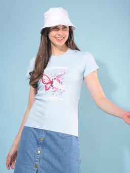 CRIMSOUNE CLUB - Women Blue Graphic T-Shirt