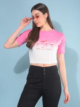 CRIMSOUNE CLUB - Women Pink Graphic Crop T-Shirt