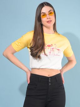 CRIMSOUNE CLUB - Women Yellow Graphic Crop T-Shirt
