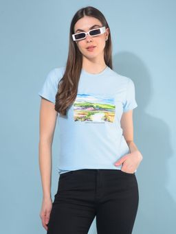 CRIMSOUNE CLUB - Women Blue Graphic T-Shirt