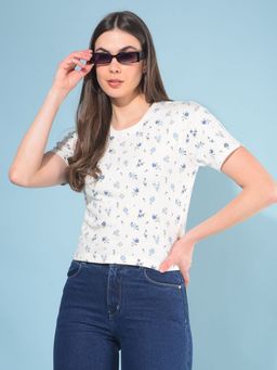 CRIMSOUNE CLUB - Women White Floral Printed T-Shirt