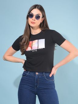 CRIMSOUNE CLUB - Women Black Graphic T-Shirt