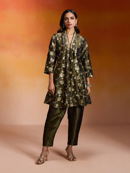 Gajra Gang - Black Tissue Sequin Embroidered Short Anarkali & Pant Shaadi Squad