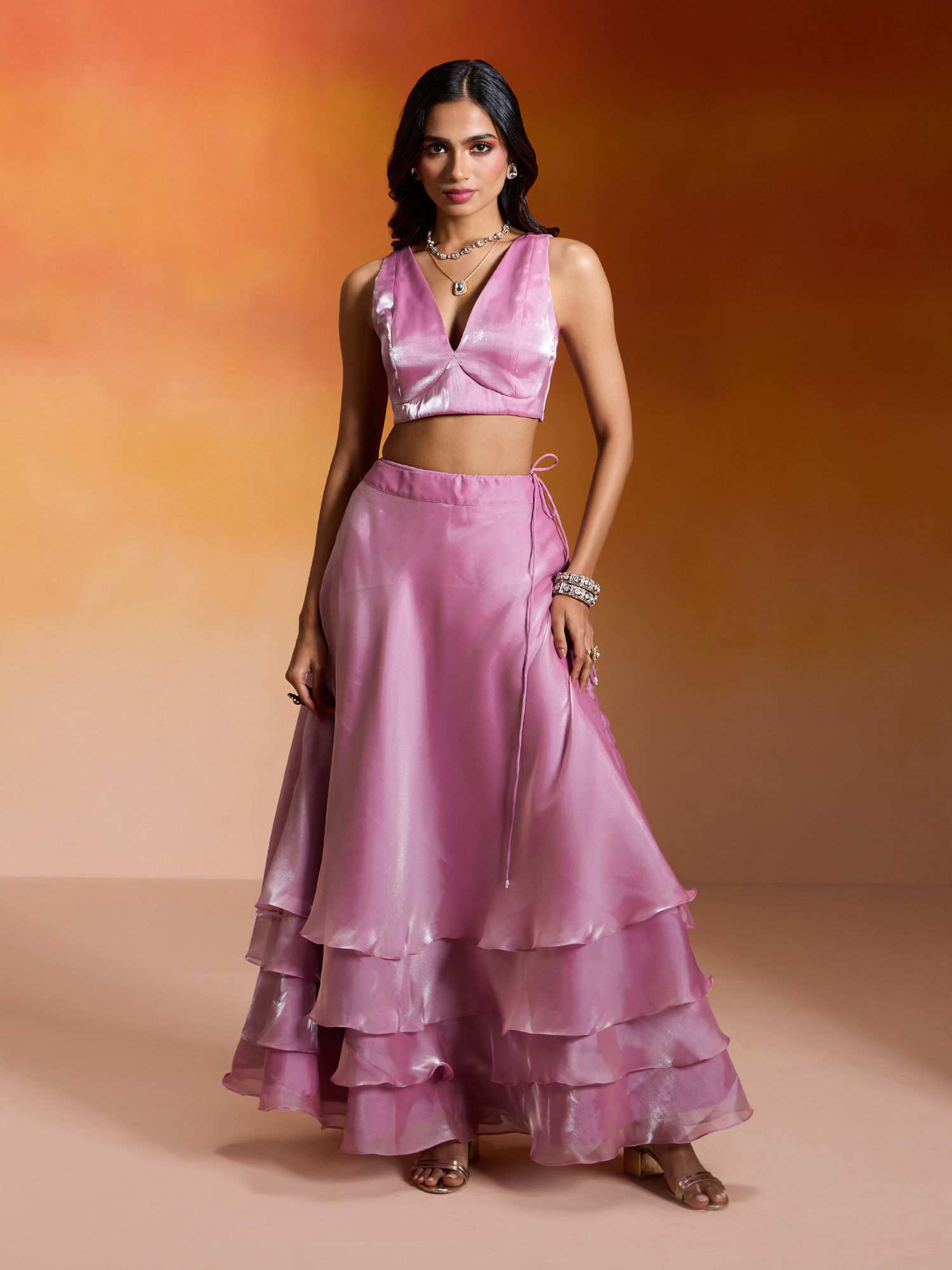 Lilac Purple Soft Organza Tier Lehenga with Blouse Nakhraali Nomads (Set of 2)-image-39