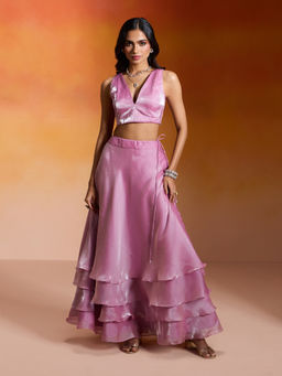 Gajra Gang - Lilac Purple Soft Organza Tier Lehenga with Blouse Nakhraali Nomads (Set of 2)