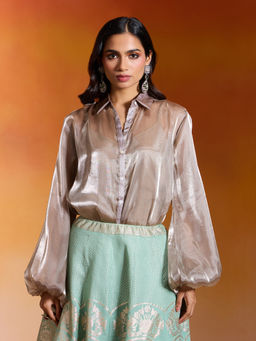 Gajra Gang - Grey Soft Organza Solid Shirt with Slip Nakhraali Nomads (Set of 2)