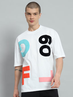 Griffel - Men GFL09 Drop Shoulder Oversized Puff Print White T-shirt