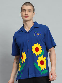Griffel - Sun Flower Printed Regular Fit Royal Bowling Shirt
