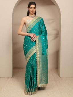 Libas - Green Ethnic Motif Zari Woven Design With Embellished Border Saree With Unstitched Blouse