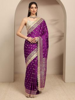 Libas - Purple Ethnic Motif Zari Woven Design With Embellished Border Saree With Unstitched Blouse