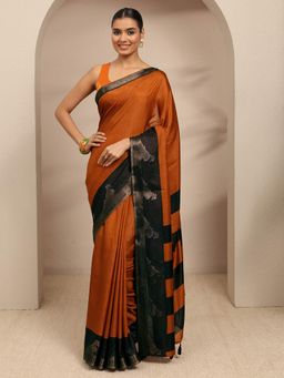 Libas - Rust Zari Saree With Woven Design Border Saree With Unstitched Blouse