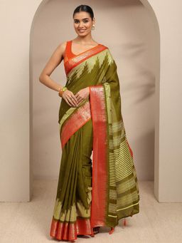Libas - Green Ethnic Motif Woven Design Saree With Unstitched Blouse