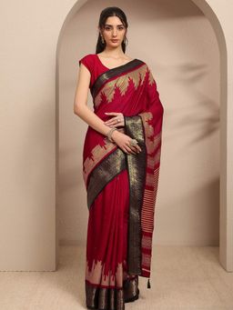 Libas - Red Ethnic Motif Woven Design Saree With Unstitched Blouse