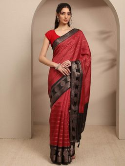 Libas - Red Ethnic Motif Woven Design Saree With Unstitched Blouse