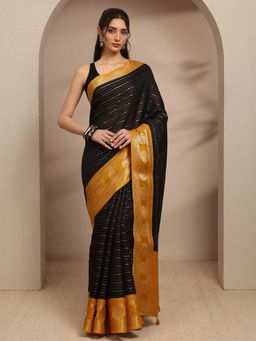 Libas - Black Ethnic Motif Woven Design Saree With Unstitched Blouse
