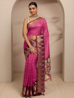 Libas - Pink Zari Woven Design Saree With Unstitched Blouse