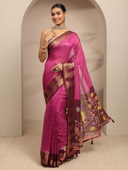 Libas - Pink Paisley Woven Design Saree With Unstitched Blouse