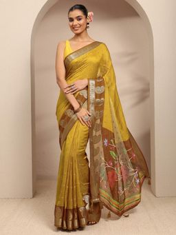 Libas - Mustard Paisley Woven Design Saree With Unstitched Blouse