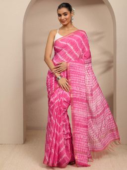 Libas - Pink Tie & Dye Printed Saree With Unstitched Blouse