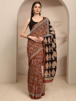 Libas - Red Ethnic Motif Printed Saree With Unstitched Blouse