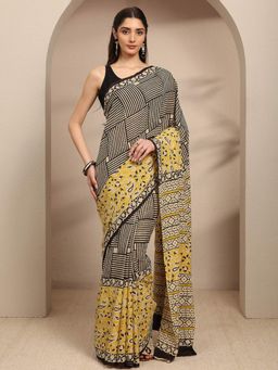 Libas - Black Geometric Printed Saree With Unstitched Blouse