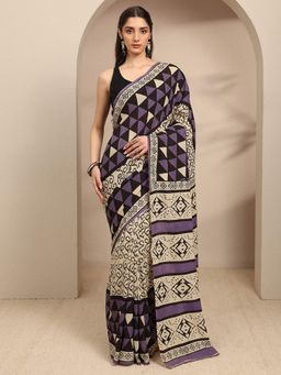 Libas - Beige Ethnic Motif Printed Saree With Unstitched Blouse