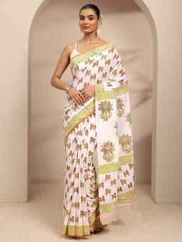 Libas - White Ethnic Motif Printed Saree With Unstitched Blouse