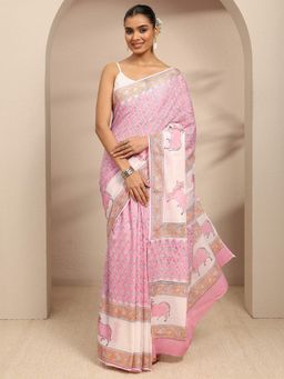 Libas - Pink Ethnic Motif Printed Saree With Unstitched Blouse