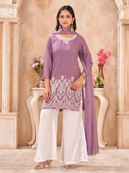 Tikhi Imli - Mauve Color Rayon With Thread Work Embroidered Kurta With Bootcut Pant & Dupatta
