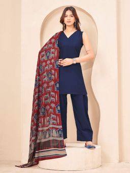 Tikhi Imli - Navy Blue Color Rayon With Solid Back Dori Kurta With Pant & Printed Dupatta