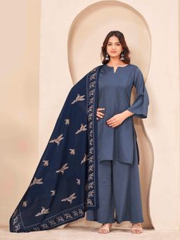 Tikhi Imli - Grey Color Silk Blend Solid Kurta With Palazzo & Dupatta