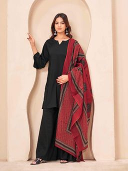 Tikhi Imli - Black Color Silk Blend Solid Kurta With Palazzo & Dupatta