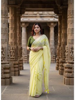 AMRUTKALA SAREES - Yellow Designer Linen Silk Printed Saree With Unstitched Blouse